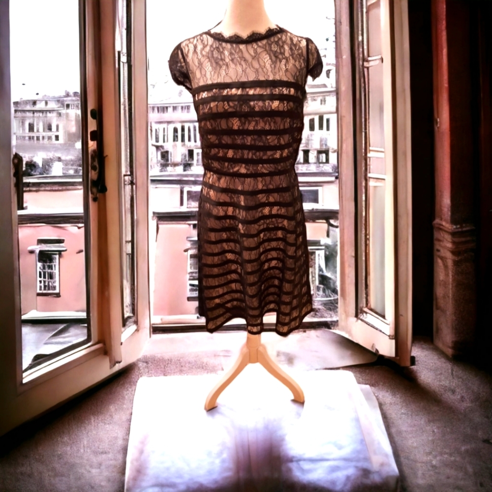 Adrianna Papell Black Lace Midi Dress